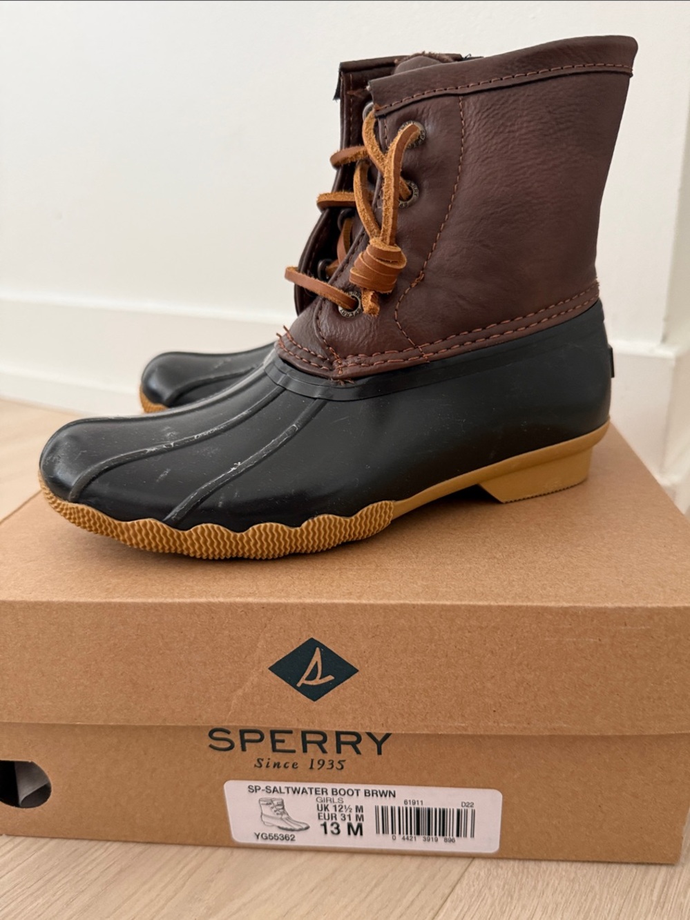 Sperry Kids Brown Leather Rubber Duck Boots